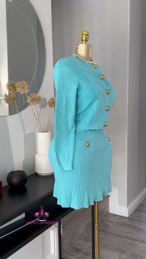 Aqua knitted skirt set